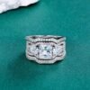 MDFUN Three-In-One Square Wedding Engagement Ring,18K White ...