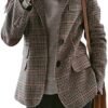 CHARTOU Women's Chic Lapel Collar Plaid 2-Button Business Wo...