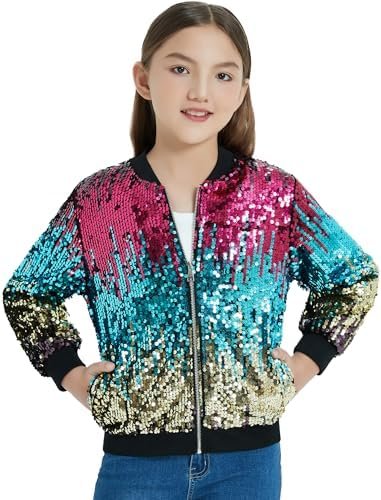 EXARUS Girls Sparkle Sequin Jacket with Pockets Glitter Ligh...