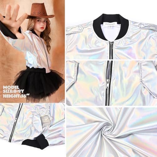 Perfashion Metallic Bomber Jacket for Girls Zip Up Cropped J...