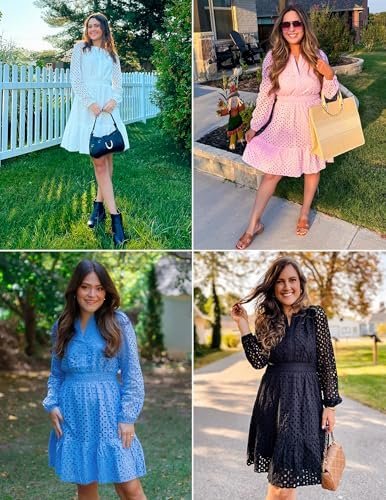 ZESICA Women's 2025 Long Sleeve Mini Dress Spring V Neck Hol...