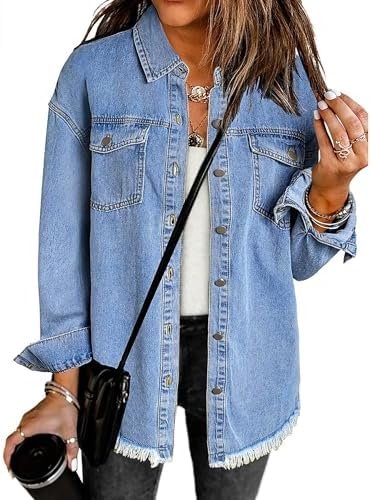 luvamia Denim Jacket for Women Oversized Button Down Casual ...