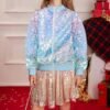 Girls Sequin Bomber Jacket Glitter Outwear Long Sleeve Zippe...