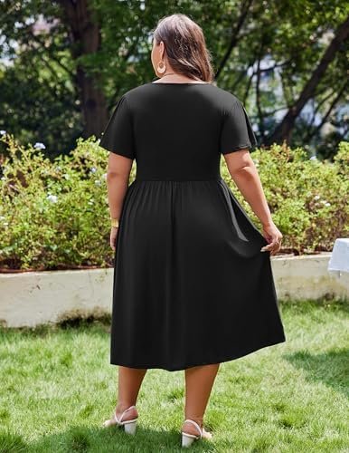 IN'VOLAND Women Plus Size Short Sleeve Dress Loose Summer Ca...