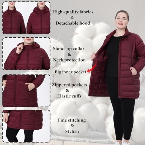 Plus Size Women Packable Puffer Jacket 1X-6X Water-Resistant...