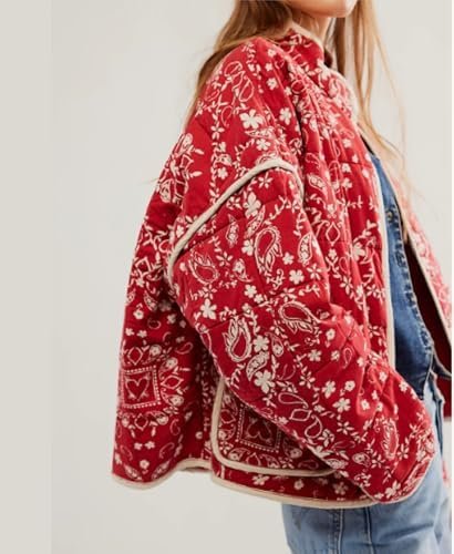 VAOYIU Women's Cropped Puffer Jacket Vintage Cardigan Floral...