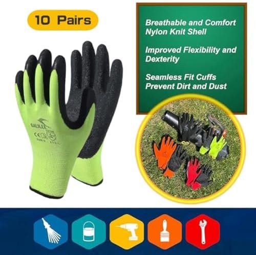 OTECKO Safety Work Gloves with Latex Rubber Coating, Non-Sli...