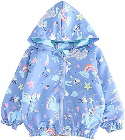 Girls Cartoon Unicorn Jackets Spring Zip Kids Hooded Flaming...