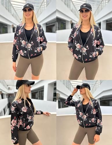 Zeagoo Women's Bomber Jacket Casual Coat Zip Up Outerwear Wi...