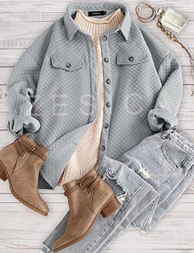 ZESICA Women's Casual Long Sleeve Button Down Loose Lightwei...