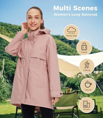 wantdo Women's Lightweight Rain Jackets Waterproof Long Rain...