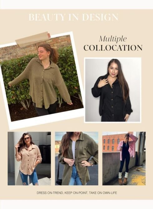 Dokotoo Womens Waffle Knit Shacket Jacket Casual Long Sleeve...