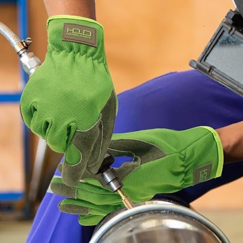 HANDLANDY Men Leather Gardening Gloves, Utility Work Gloves ...