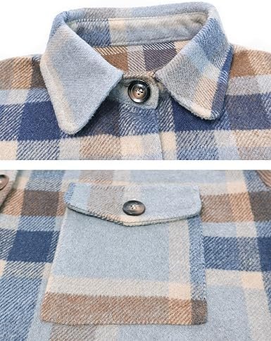 PUWEI Women's Casual Lapel Button Down Long Plaid Shirt Coat...