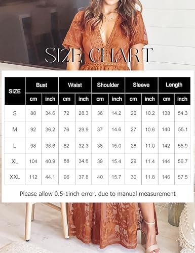 Eleter Women's Deep V-Neck Lace Romper Short Sleeve Long Dre...
