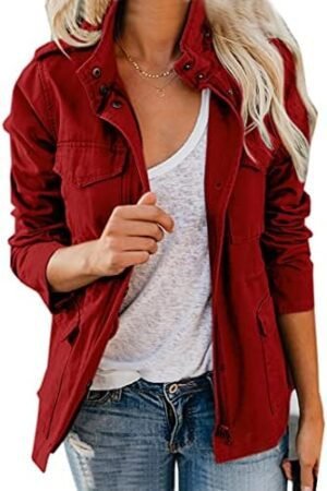 chouyatou Women's Fall Stand Collar Zip Up Military Cotton U... chouyatou Women's Fall Stand Collar Zip Up Military Cotton U...