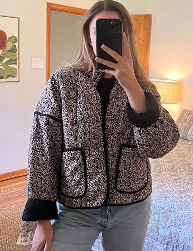 Yimoon Women's Cropped Puffer Quilted Jacket Vintage Floral ...