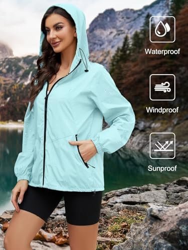 Rain Jacket Women Waterproof Packable Raincoat With Pocket L...