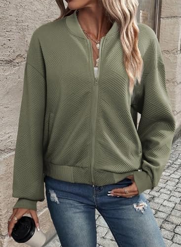 EVALESS Womens Bomber Jacket Coat Casual Stand Collar Zip Up...