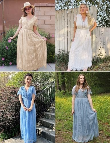 MEROKEETY Women's V Neck Short Sleeve Floral Lace Wedding Dr...