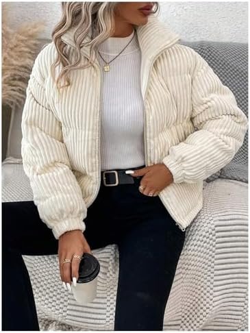 SOLY HUX Women's Zip Up Puffer Jacket Long Sleeve Corduroy P...