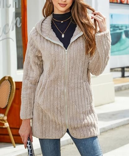 Womens Fleece Jacket Hooded Winter Warm Full Zip Long Sleeve...