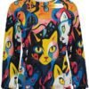 Womens Funny Cat Sweatshirt Long Sleeve Abstract Printed Cre...