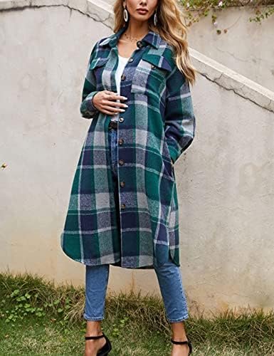 Himosyber Women's Casual Plaid Lapel Woolen Button Up Pocket...