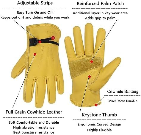 HLDD HANDLANDY Leather Work Gloves for Men & Women, Adjustab...