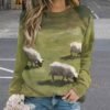 Womens Funny Sheep Sweatshirt Long Sleeve Lambs Printed Crew...