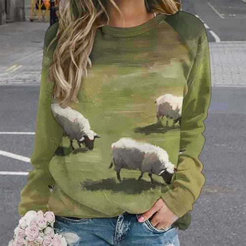 Womens Funny Sheep Sweatshirt Long Sleeve Lambs Printed Crew...