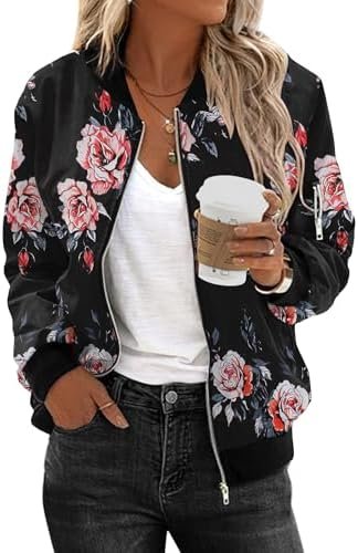 Zeagoo Women's Bomber Jacket Casual Coat Zip Up Outerwear Wi...