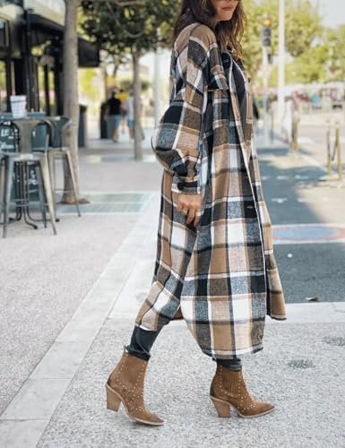 SKIKYAN Women Fall Flannel Plaid Shacket Jacket Oversized Bu...