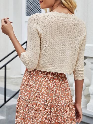 Women's Bolero Shrug 3/4 Sleeve Cropped Cardigan Knit Sweate...