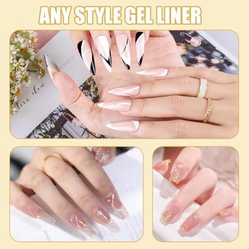 Gel Liner Art Polish Set 10ml, 4 Colors Black White Gold Sil...