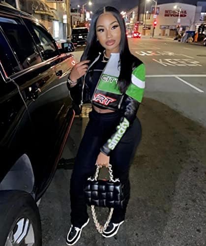 VOIKERDR Leather Jacket Women Zipper Moto Biker Short Leathe...