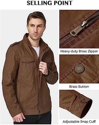 WenVen Men's Casual Washed Cotton Military Jacket
