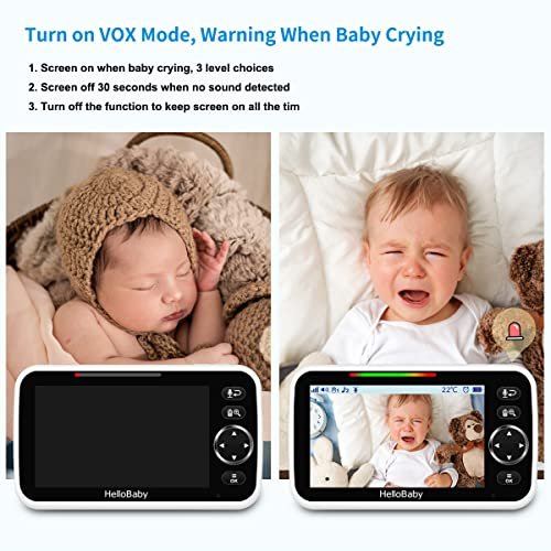 HelloBaby Upgrade Baby Monitor, 5'' Screen with 30-Hour Batt...