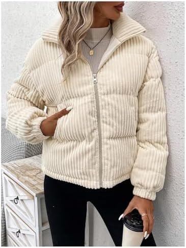 SOLY HUX Women's Zip Up Puffer Jacket Long Sleeve Corduroy P...