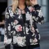 TIAFORD Womens Floral Print Zip Up Bomber Jacket Casual Loos...