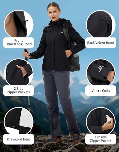 Pioneer Camp Women's Rain Jacket with Hood Waterproof Windbr...