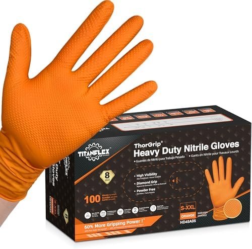 TitanFlex Thor Grip Heavy Duty Industrial Orange Nitrile Glo...