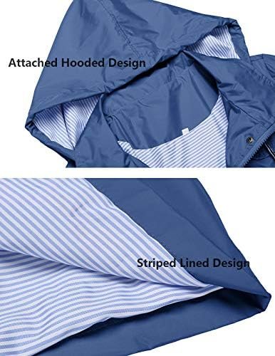 Rain Jacket Women Striped Lined Hooded Lightweight Raincoat ...