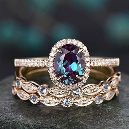 Vintage Unique Oval Cut Engagement Ring 3pcs Rose Gold Ring ...