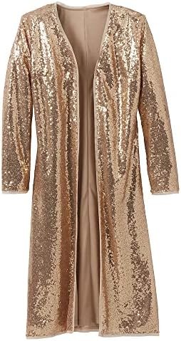 Masseys Women's Long Open-Front Sequin Jacket