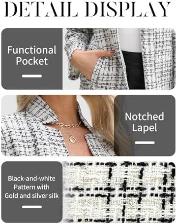 ELLEVEN Womens' Tweed Blazer Long Sleeve Jacket Notch Collar...