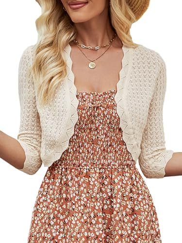 Women's Bolero Shrug 3/4 Sleeve Cropped Cardigan Knit Sweate...