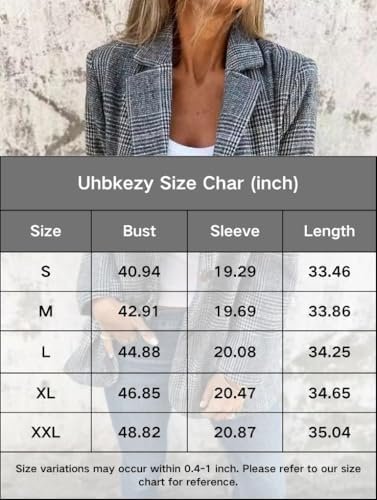 Womens Tweed Blazer Long Plaid Houndstooth Blazer Casual Dre...