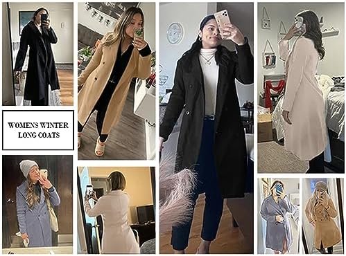Danedvi Womens Long Double Breasted Coats Lapel Collar Pea C...