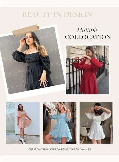 Dokotoo Womens Summer Dresses Square Neck Tie Back Lantern S...